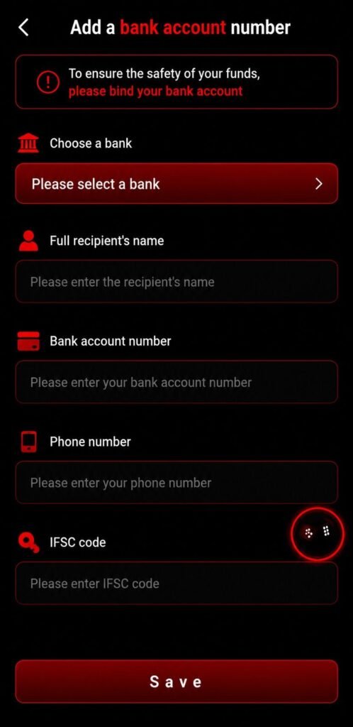 Raxiwin Add Bank Account Screenshot