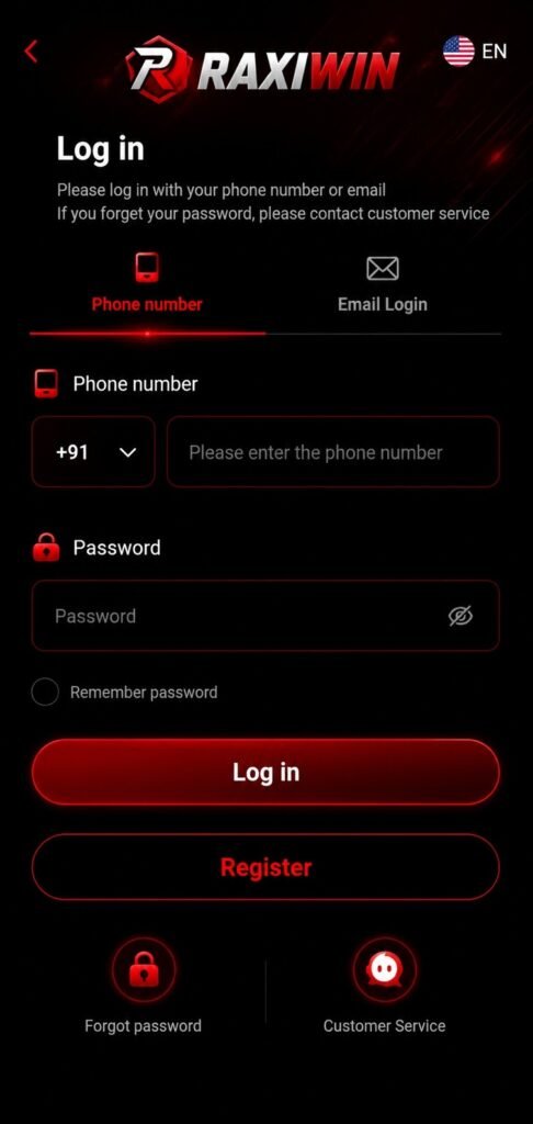 Raxiwin Login Screenshot