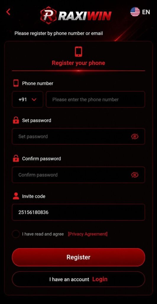 Raxiwin Registration Screenshot